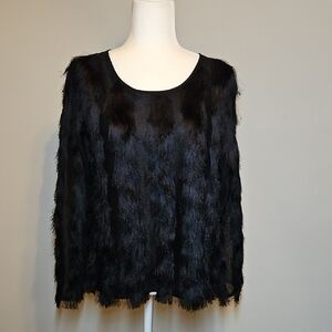 Ann Taylor Elegant Black Long Sleeve Top Fringe